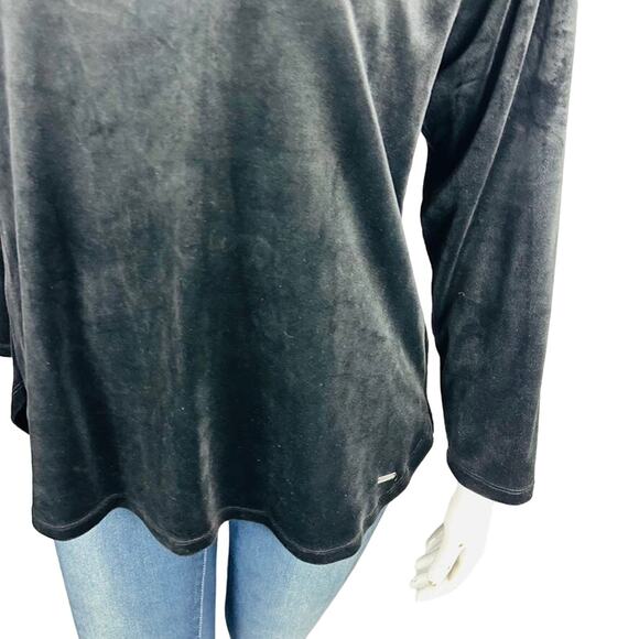 Calvin Klein Womans 1X Plus Blouse Stretch Velvet Velour Top Long Sleeve Black - Picture 6 of 9